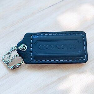 COACH NEW High Sheen Smoky Dark Grey Leather Key Fob Bag Charm
